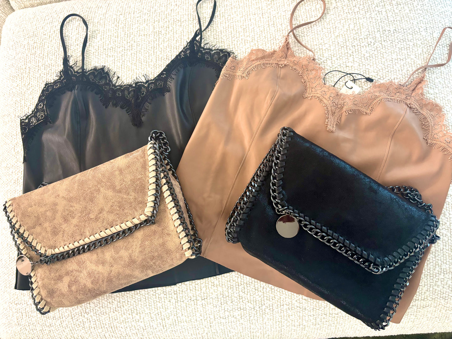 Signature lace-trim leather cami