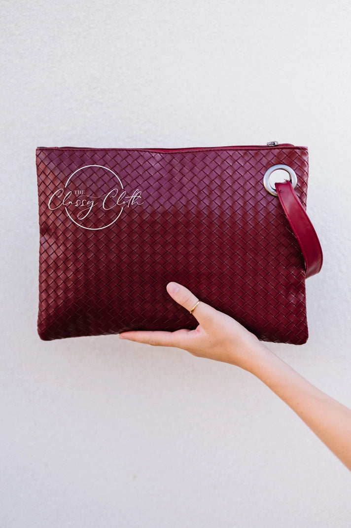 Trendy Weave Clutch- Wine