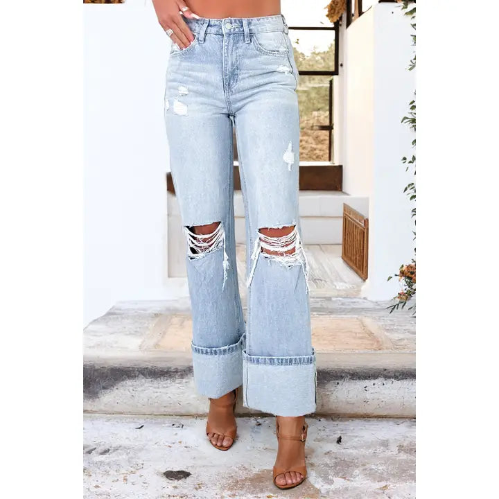 Light Wash Distressed Denim