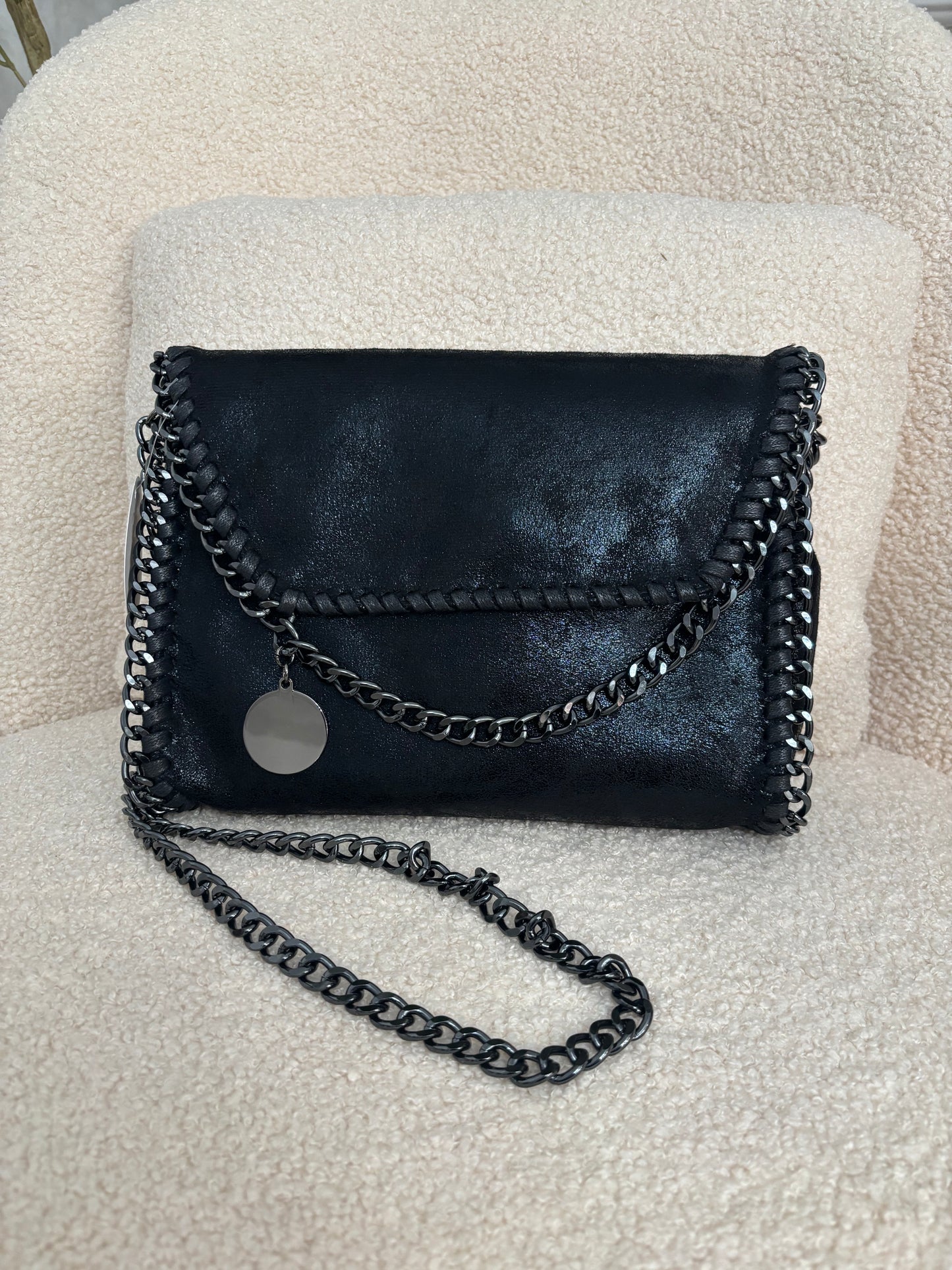 Monica Metal Chain Cross Body Clutch Bag- Black