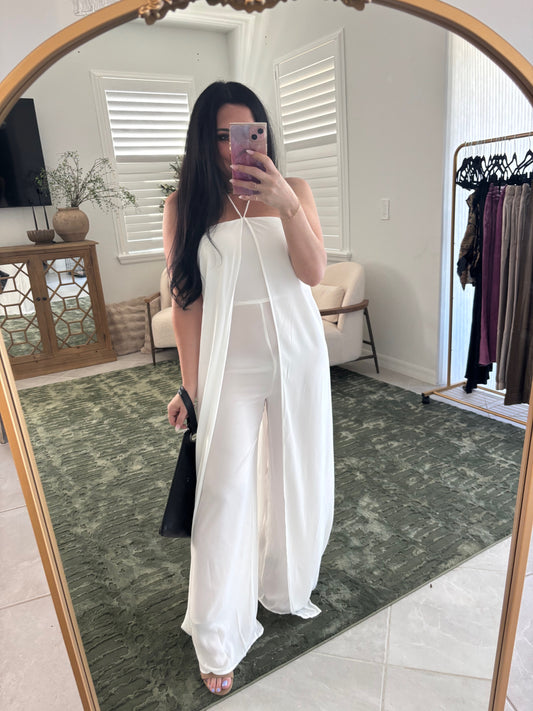 Satin Wide Leg Halter Jumpsuit