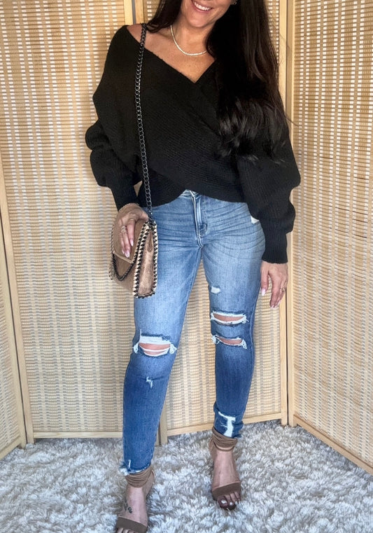 KANCAN High Rise Fray Hem Ankle Jean