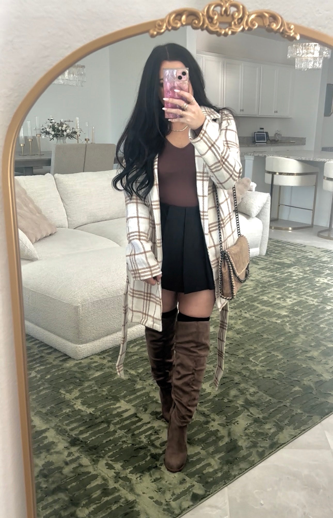 Plaid Belted Trench Coat