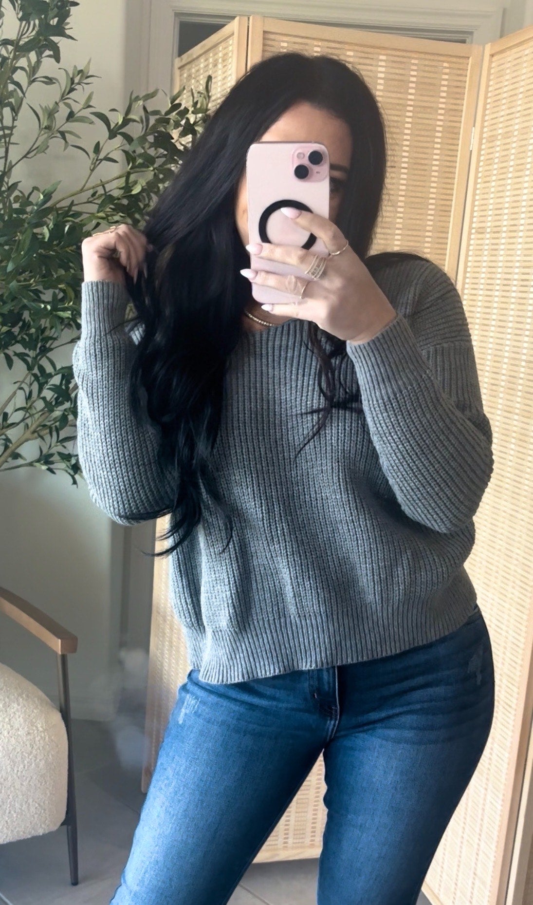 Criss-Cross Open Back Sweater (grey)