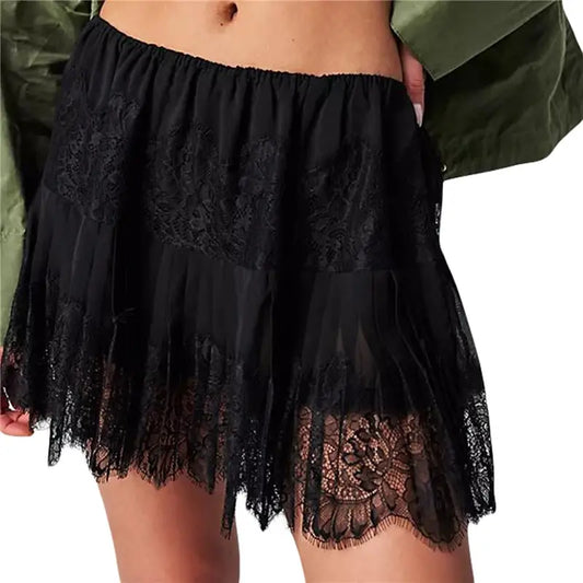 Lace Layering Skirt-Black