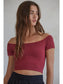 Wine Ribbed Off Shoulder Crop