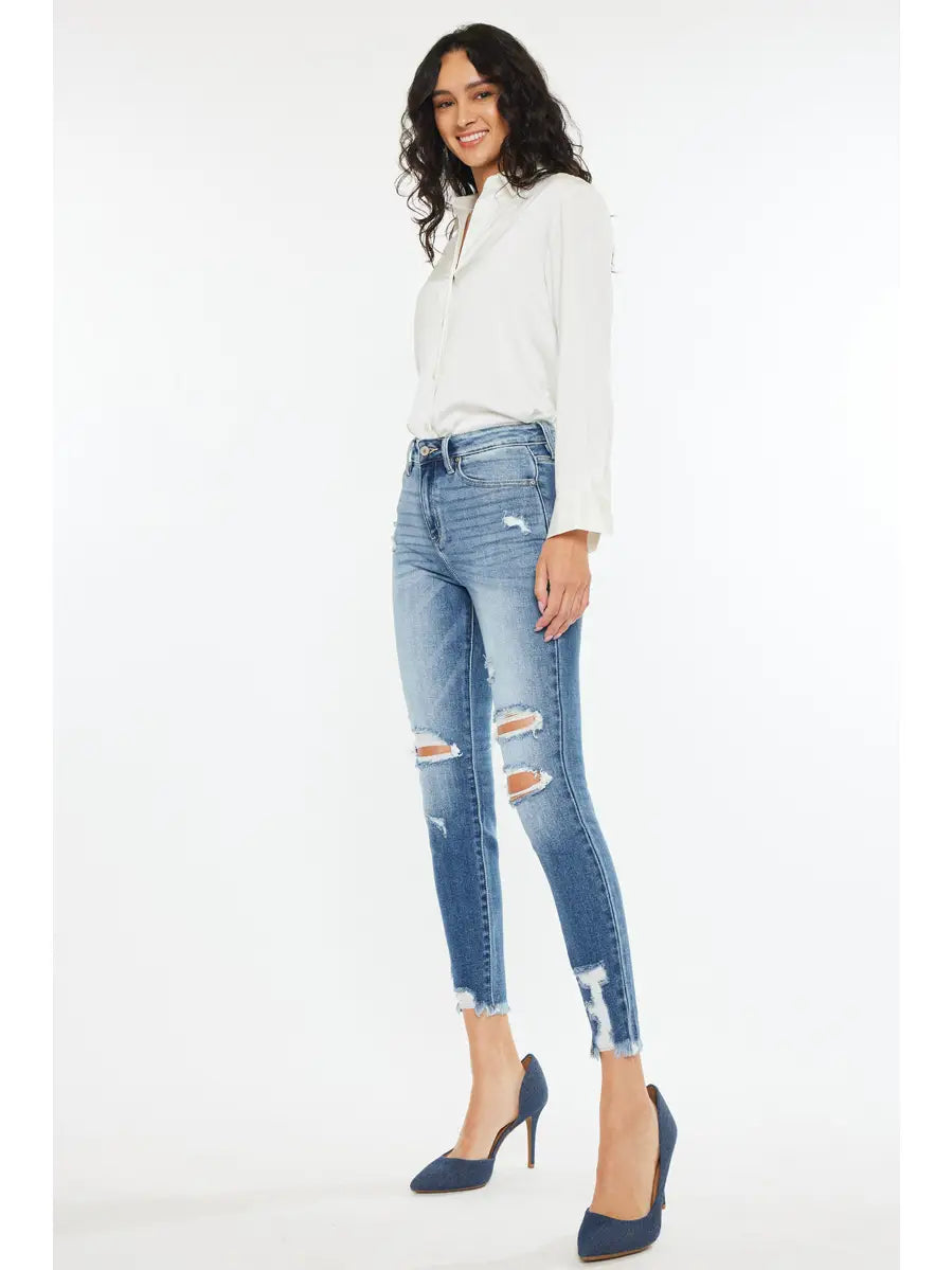 KANCAN High Rise Fray Hem Ankle Jean