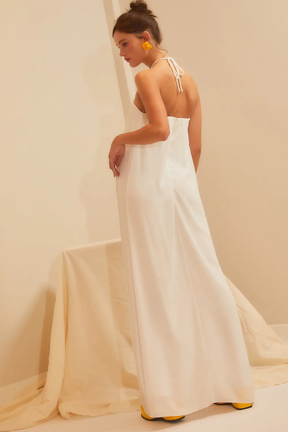 Satin Wide Leg Halter Jumpsuit